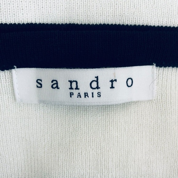 Sandro Paris Dress Black White Stripe Pullover Knit Sheath Small - Picture 2 of 6